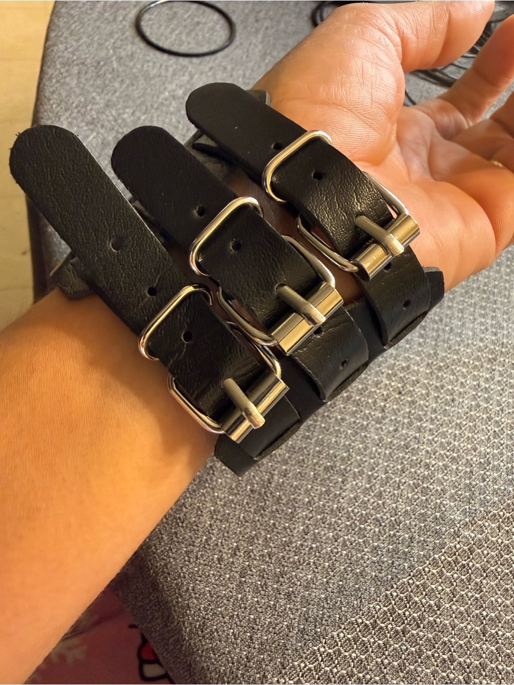 Black leather bracelet punk